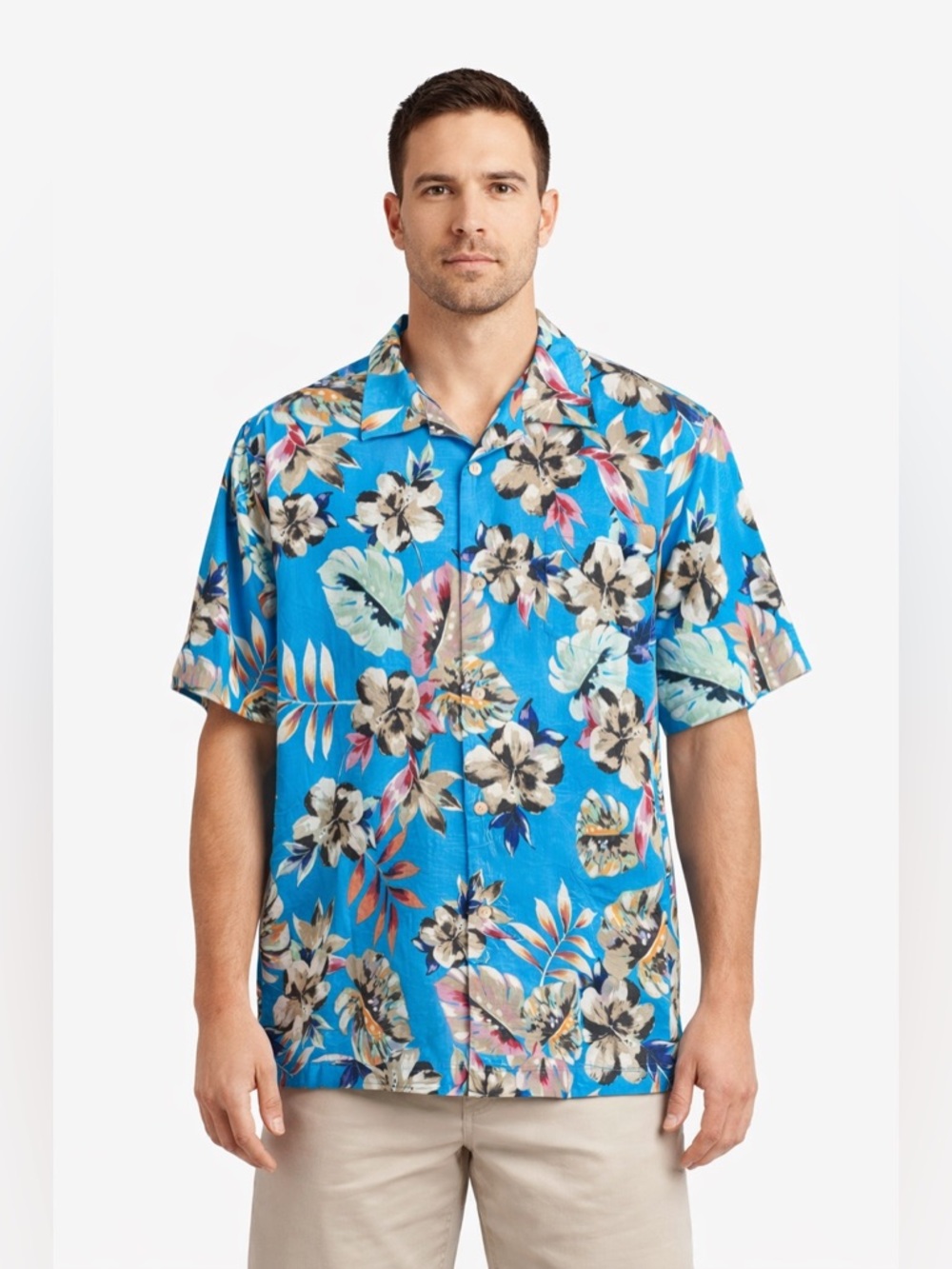 Tommy Bahama Jetties Beach Blooms Island Zone Camp Shirt Blue Danube Size XL